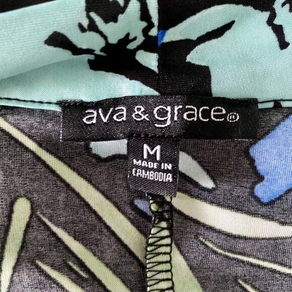 Ava & Grace One Piece Top Leaf Print Attached Black Tank Front Women's Medium - Picture 8 of 9